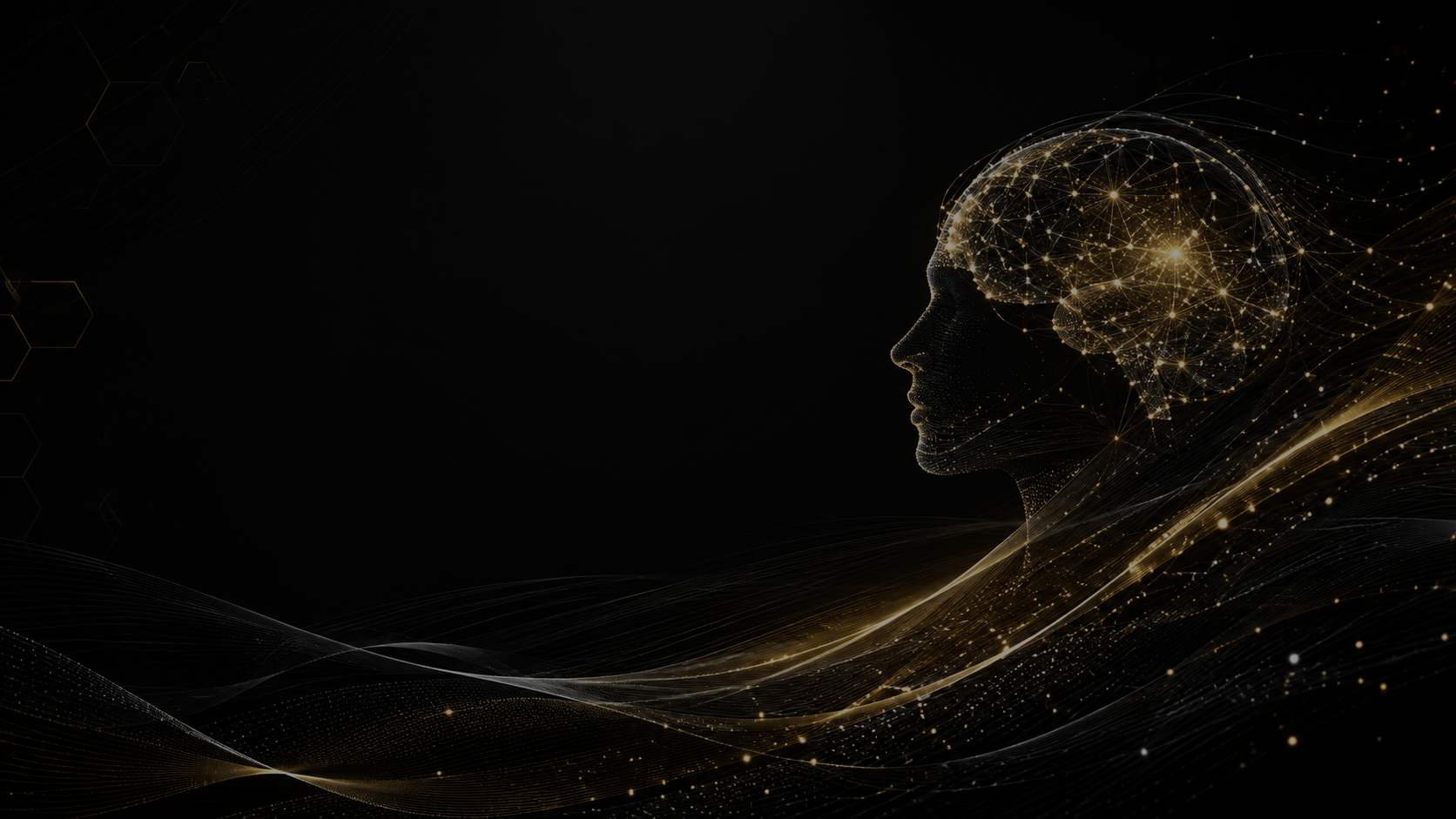 Gold particle neural silhouette on a black field
